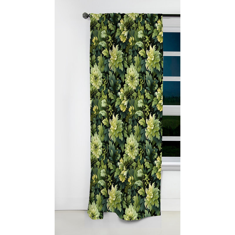 Rideau damassé en velours tropical vert jungle damassé III - velours occultant - 1 panneaux, L 52 po x L 108 po