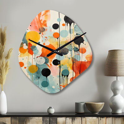 Abstraction atomique colorée du milieu du siècle I - horloge murale asymétrique moderne en métal de style Mid-Century, impression d'horloge murale de forme libre moderne