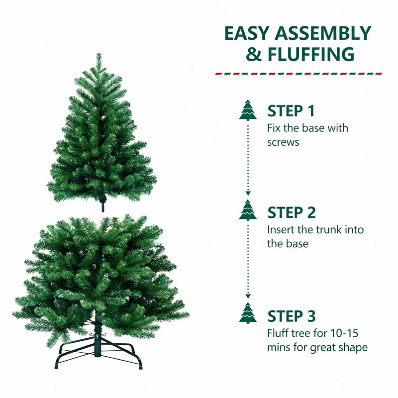 Arbre de Noël artificiel vert non éclairé avec branches en PVC, base pliante en métal, 4 pi