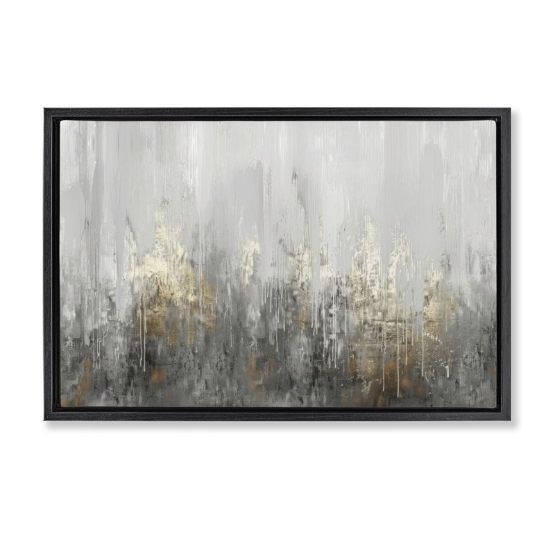 Grey Silver Abstract Drip Canvas by LSR Design Studio, Jet Black Floater Frame, 21" H x 31" W