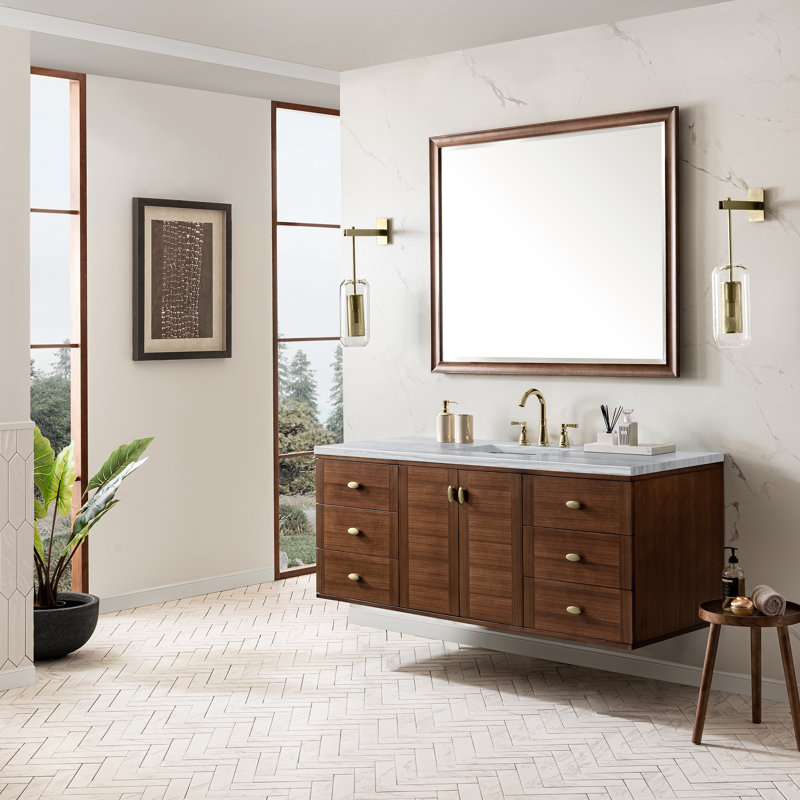 Amberly 60" Single Bathroom Vanity Set, White Zeus, 8" Widespread