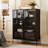 Tempered Glass Led Cabinet. Modern Style For Living Room, Office. Metal Legs, Construction. 4 Adjustable Shelves, 2 Drawers, Black + Dark Walnut Illuminated Cabinet With Door. Study, .-1022922208
