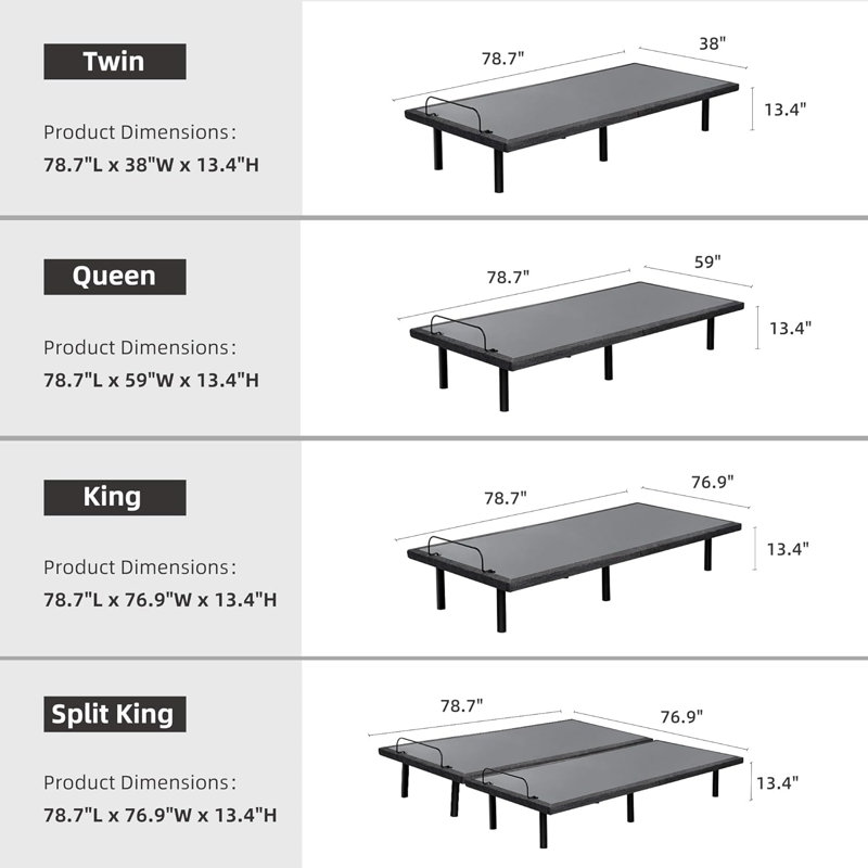 Lit réglable avec matelas de 14 po, massage, télécommande sans fil, contrôle des applications, gravité zéro, éclairage sous le lit, ports USB et de type C des deux côtés