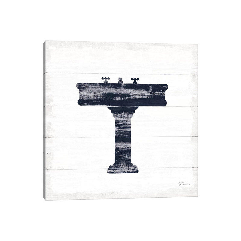 Shiplap Bath II - bleu marine par Sue Schlabach - imprimé, H 12 po x l 12 po x P 1,5 po, Toile tendue