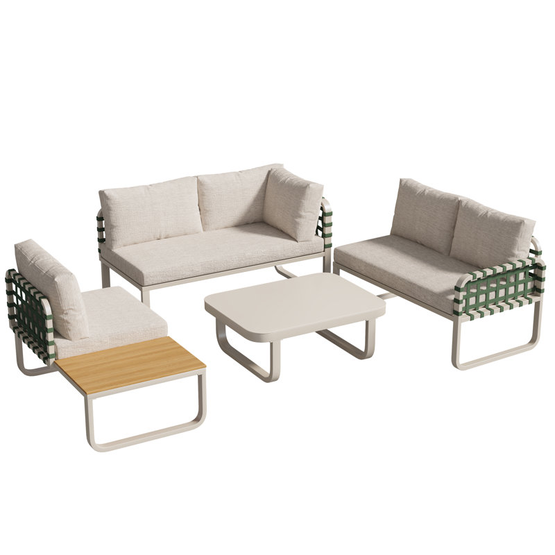 4-5 Person Garden Lounge Set With Cushions  And Coffee Table Beige