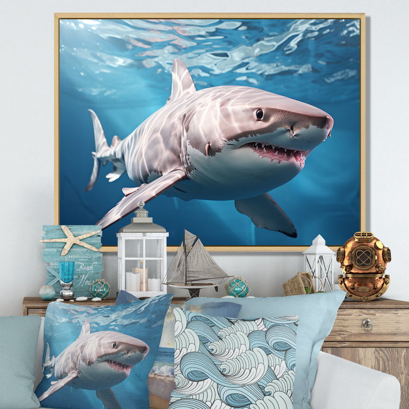 " Oceans Blue Ghost Shark Photography IV ", 34" H x 44" W x 1.5" D, Natural Floater Framed