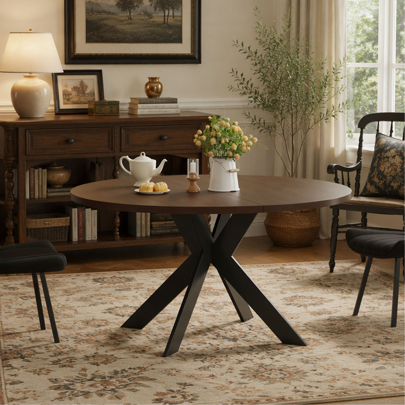 Round dining table, black walnut, brown