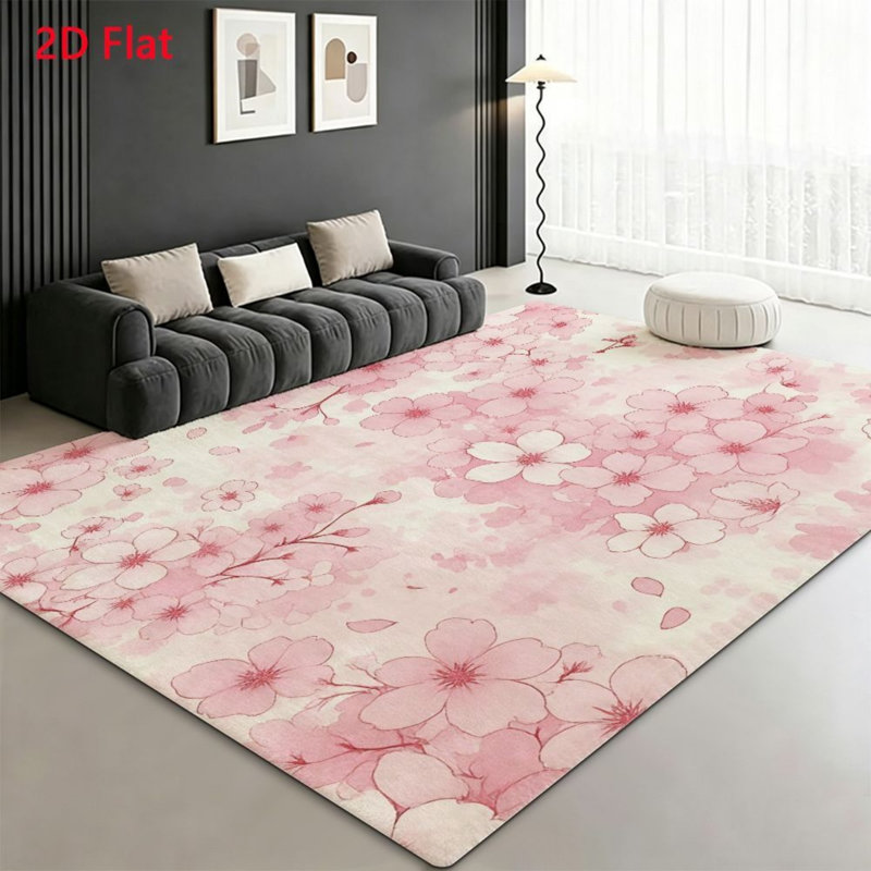 Sakura Blossom Area Rug, Art Design, Pink Floral Pattern, Machine Washable Non Slip, Indoor Decor for Living Room Bedroom Entryway Front Door Kitchen Balcony Apartment Cozy Home