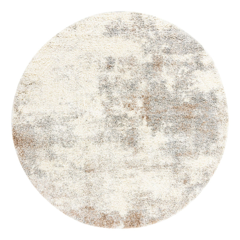 Round  Abstract Machine Made 8' Polypropylene Area Rug in Gray/Ivory/Brown, Round 7'10"