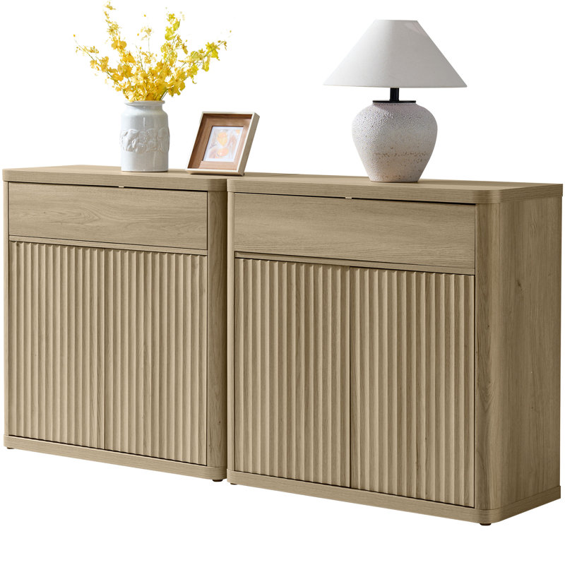 Buffet de rangement de 34,6 po de largeur avec tiroir et armoire à hauteur réglable Cesiro, Chêne naturel, 2