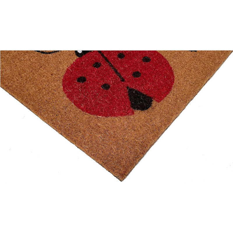 24" X 36" Natural Black and Red Coir Ladybug Welcome Outdoor Door Mat