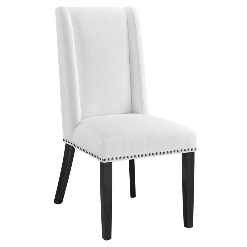 Elegant White Leather Upholstered Parsons Side Chair with Nailhead Trim