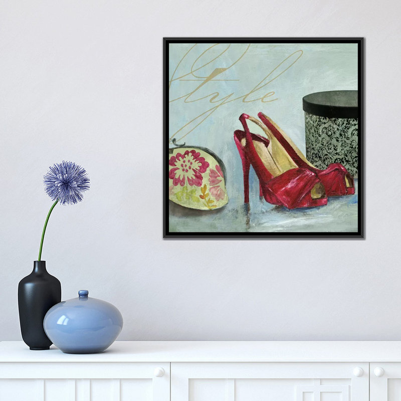 « style chaussures », reproduction sur toile, H 18 po x l 18 po x P 1,5 po, Toile avec cadre noir, Pas de tapis