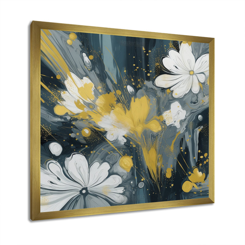 Jaune et blanc, jacinthe, paysage I - impression, H 16 po x l 16 po x P 1 po, Cadre flottant doré