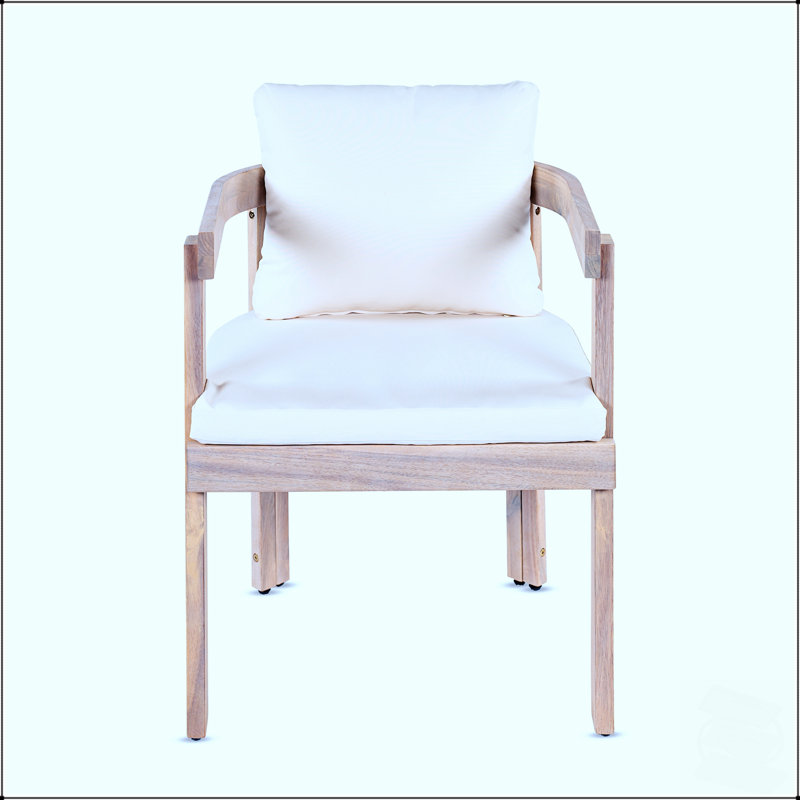 Fauteuils de salle à manger en bois d'acacia massif avec coussins crème pour le jardin extérieur et la cuisine