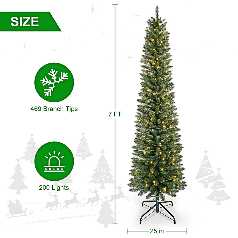 Arbre de Noël mince avec support en métal, 6', Illuminée