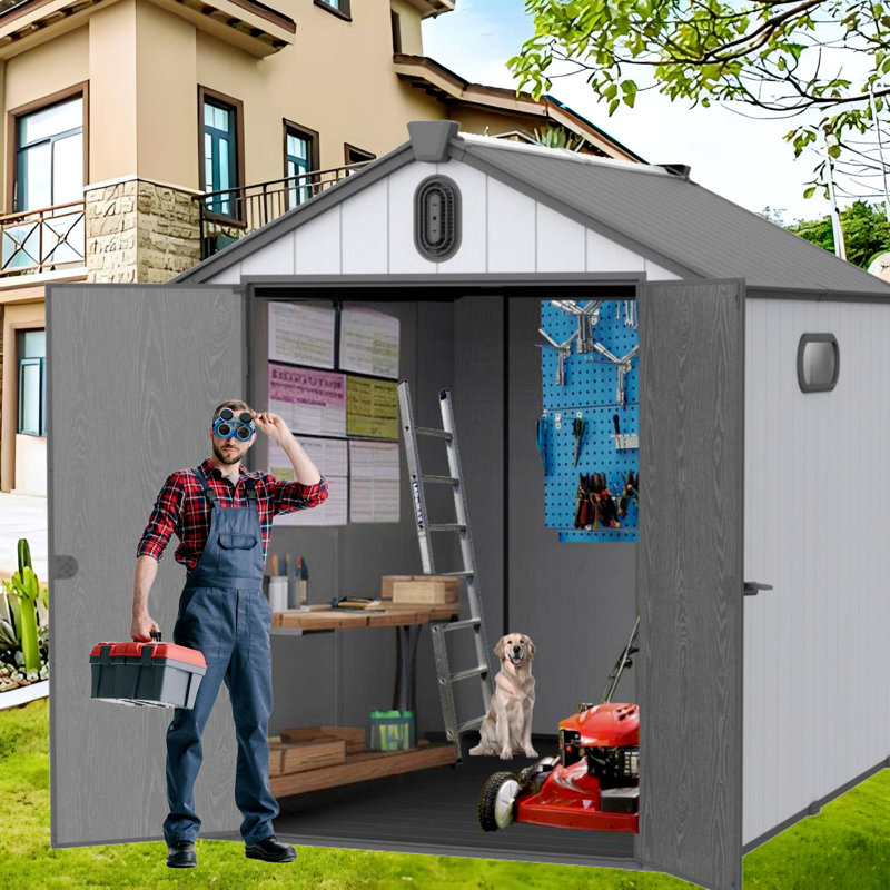 XWT012-1 6*8Ft Resin Plastic Storage Shed For Backyard Garden Big Spire Tool Storage