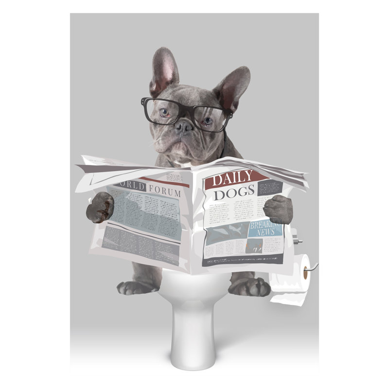 Framed French Bulldog On The Toilet Bathroom Picture Frame Art Prints - Single Picture Frame Print