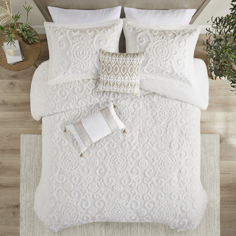Housse de couette 100% coton de qualité attrayante en chenille naturelle, Housse de couette pour grand lit + 2 taies décora