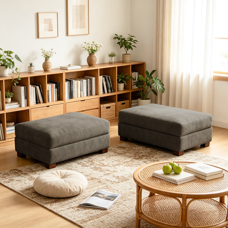 Upholstered Camel Chenille Rectangle Ottoman, Modular Part For Sectional Sofa, Camel