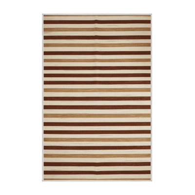 Machine Washable Horizontal Stripes Beige Area Rug