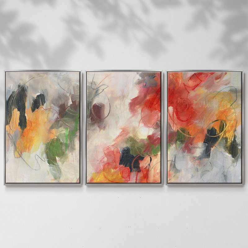 «Abstract Floral Delight II», 3 pièces, H 40 po x l 78 po x P 2 po, Argent