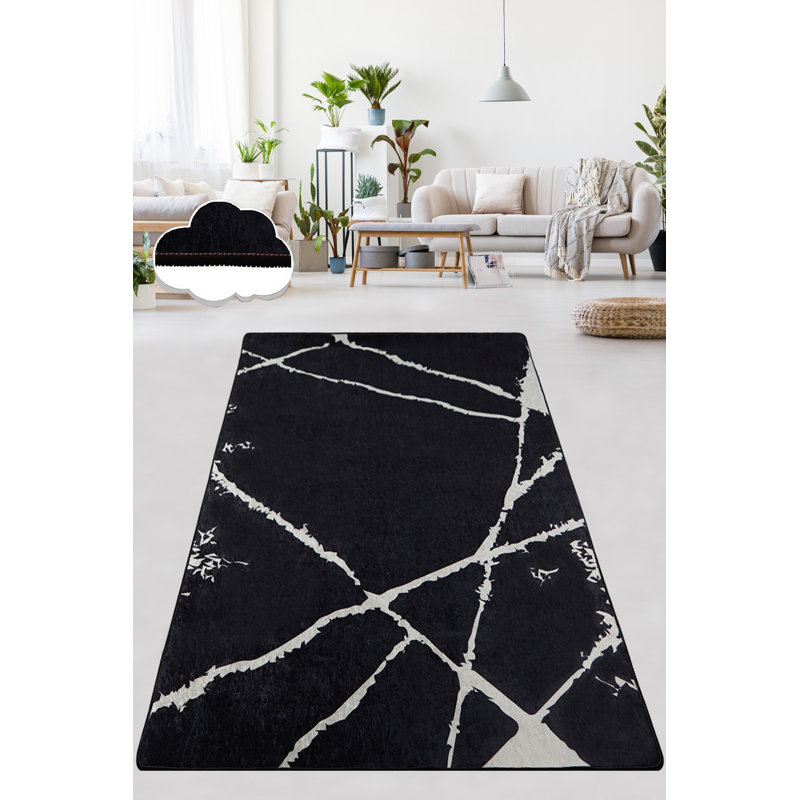 Stylish Black and White Area Rug, 30 x 48 Inches | 100% Polyester, 0.2-Inch Pile Height | Antibacterial, Non-Slip Underside, Machine Washable at 86°F | Perfect for Living Room, Bedroom, and Office Décor