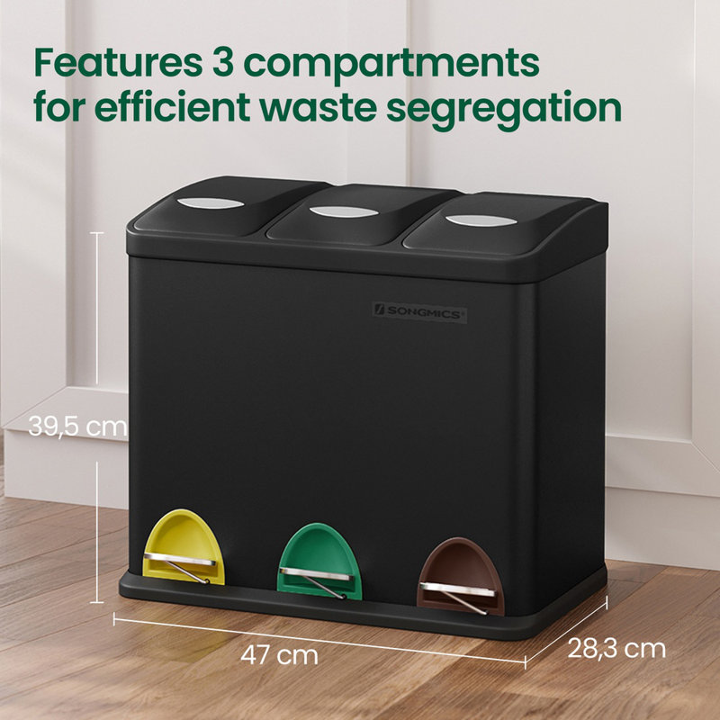 Recycling Bin, Double Trash Can, 2 X 24L, With 2 Compartments, Soft-Close Lids, Pedals, Plastic Inner Buckets And Carry Handles