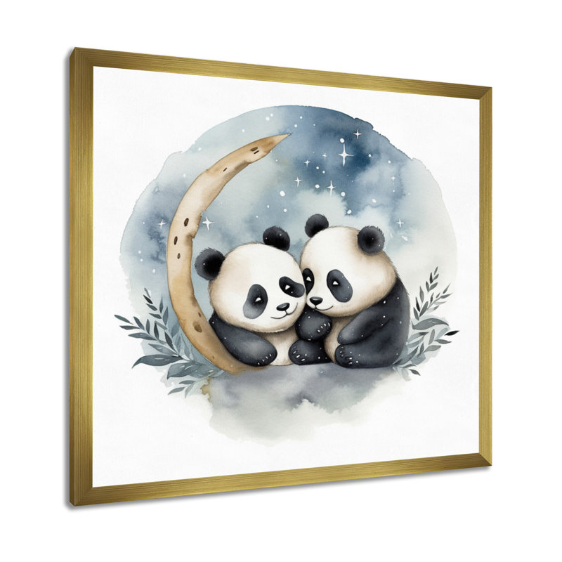«Watercolor Baby Pandas I», reproduction, H 24 po x l 24 po x P 1 po, Cadre flottant doré