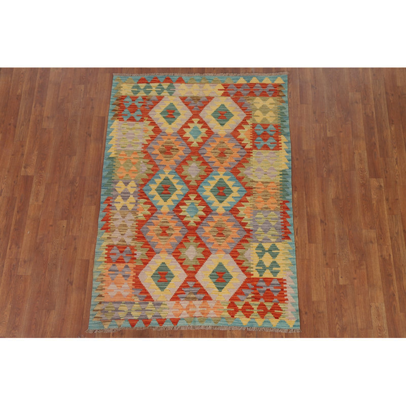 Tapis géométrique réversible kilim 4 x 6