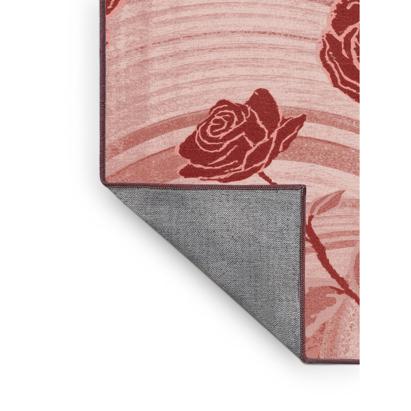 Tapis rose et rose moderne lavable à la machine Andrus Valentines, 5 x 8