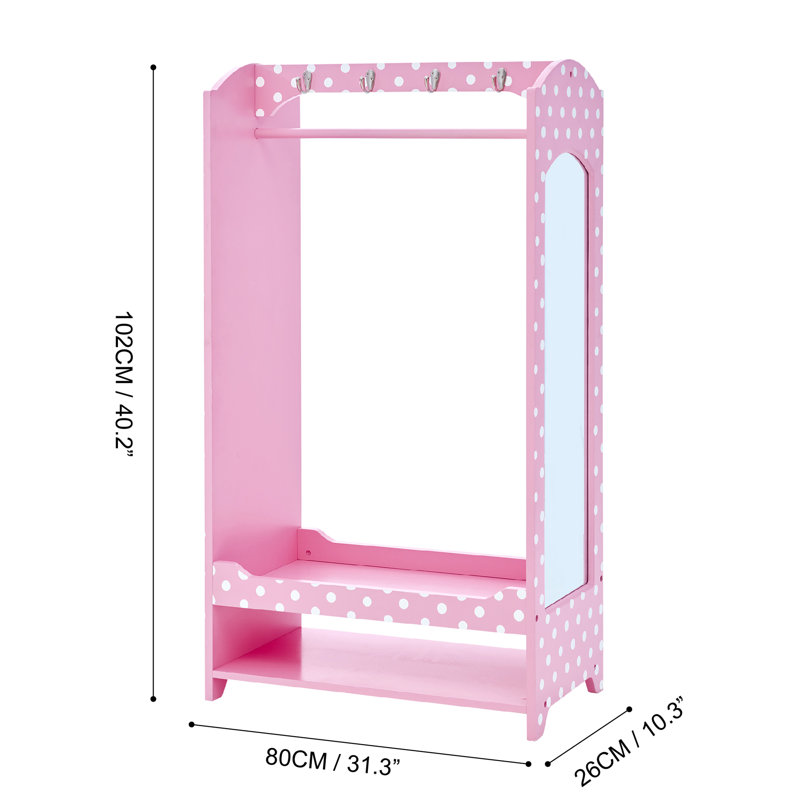 Teamson Kids Wooden Mirrored Open Armoire with Two Shelves