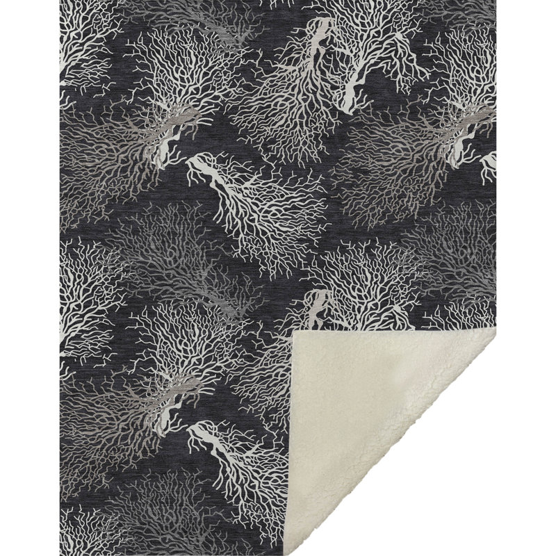 Couverture en sherpa noire One Pixie Street, 127 x 178 cm, noire, Noir / blanc / gris