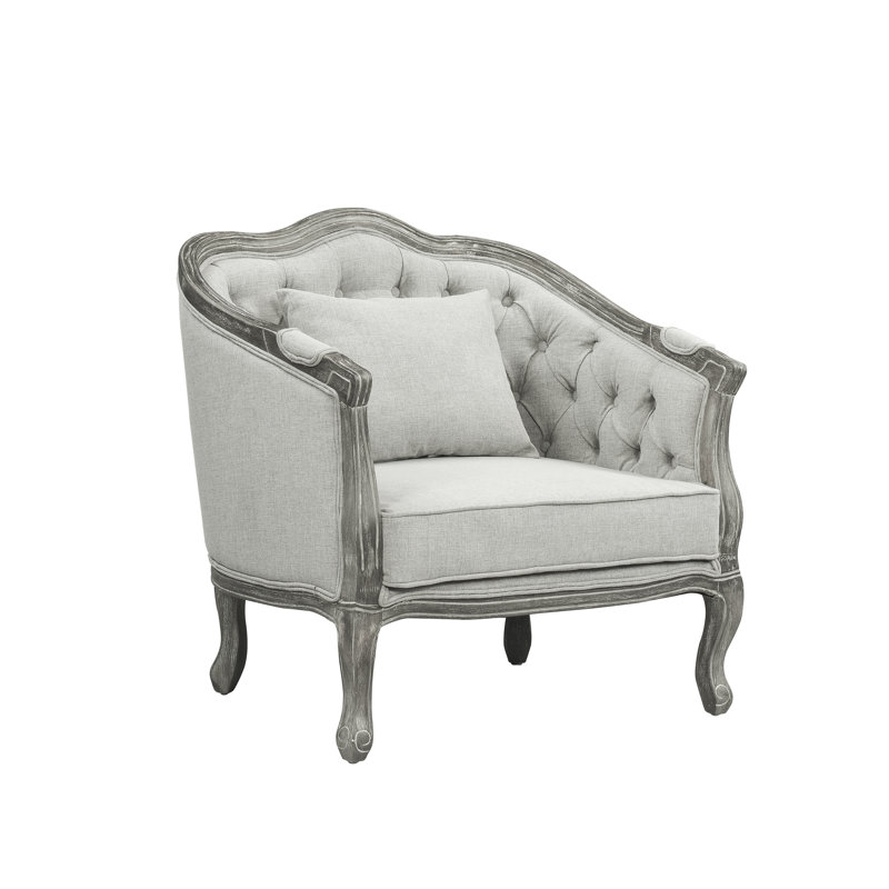 Fauteuil capitonné l 37 po Loumans, Mélange de lin gris, Gris délavé