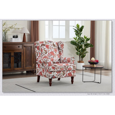 Modern Floral Upholstered Accent Chair with Solid Wood Legs for Comfortable Living Room and Bedroom Seating