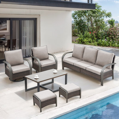Bobra 5 Pieces Outdoor Patio Furniture Set With Swivel Chairs