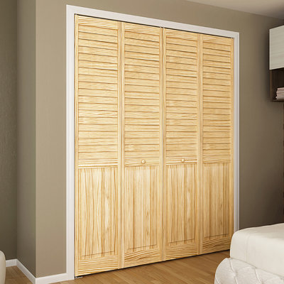 Louvered Wood Unfinished Half Panel Plantation Bi-Fold Door