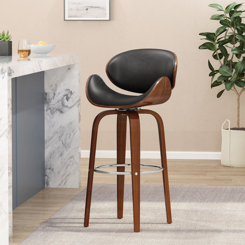 30" Mid-Century Modern Upholstered Swivel Barstool, Midnight 