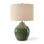 Lampe de table, abat-jour en céramique texturée vert et lin beige, 23 po