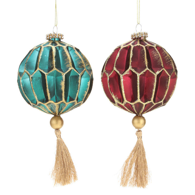 Lantern Relief Ball Ornament - 5 Inches Set Of 6