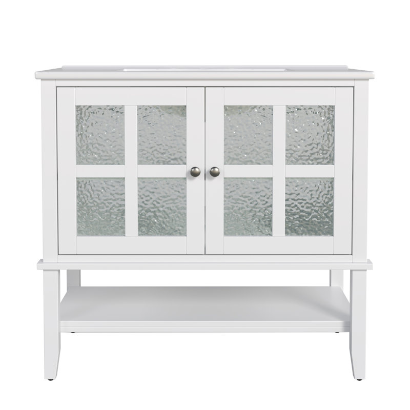 Meuble-lavabo 36 po avec lavabo en céramique, Blanc