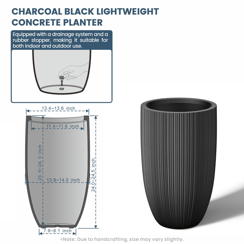 Derron Handmade Pot Planter, Charcoal Black
