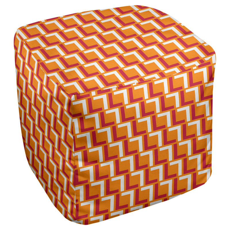 Repose-pieds carré géométrique, Orange; rouge; blanc, H 18 po x l 18 po x P 18 po