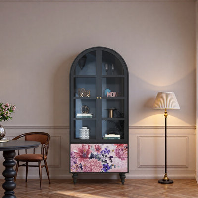 Vitrine en bois massif rétro avec porte en verre