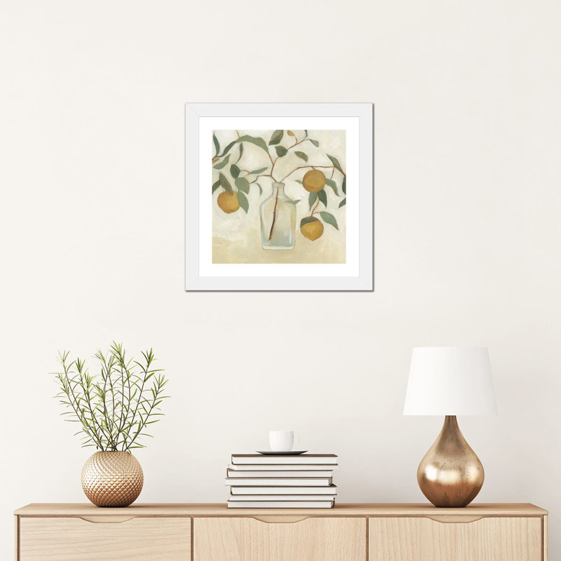 «Greenery Still Life I» par Emma Scarvey - impression d'art graphique, H 16 po x l 16 po x P 1 po, Papier encadré blanc