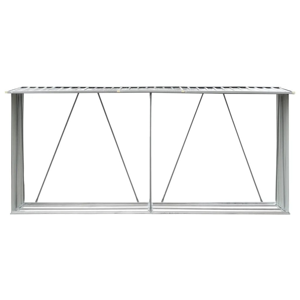 Garden Log Storage Shed Galvanised Steel 330x84x152 cm Grey