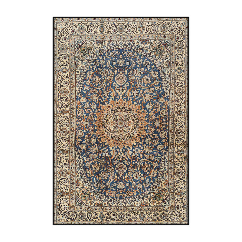 Tapis bleu/orange/ivoire traditionnel, Rectangle 2 pi x 4 pi