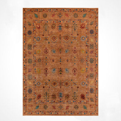 Tapis original en laine et coton noué à la main brun Gulluce