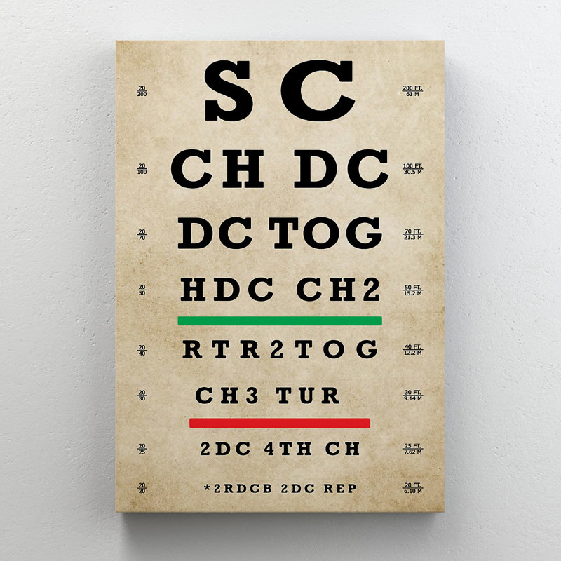 «Board To Read Crochet Pattern» - SC CH DC DC TOG HDC CH2 - 1 pièce, impression sur toile tendue, H 20 po x l 16 po x P 2 po