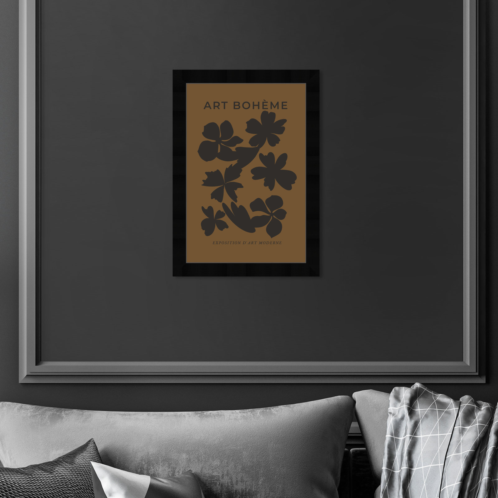 Minimal "Black and Brown Floral Pattern" Print, Black, 17" H x 12" W